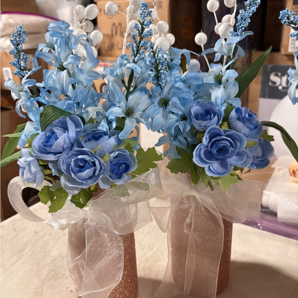 Elegant Blue Floral Arrangement in Glitter Vase